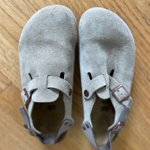 Birkenstock Taupe Suede Tokio Clogs with Strap Size 40 / 9